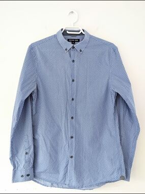 Michael Kors Slim Fit Geometric Print Button-Up Shirt Modern Smart Casual ~ Sz M